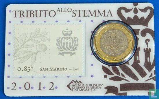 San Marino 1 euro 2012 (€ 0,85 stamp & coincard) - Afbeelding 1