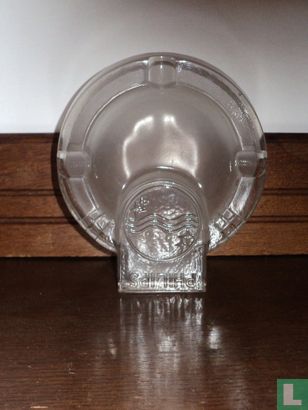 Geperst gesatineerd glazen asbak Philips in Art Deco