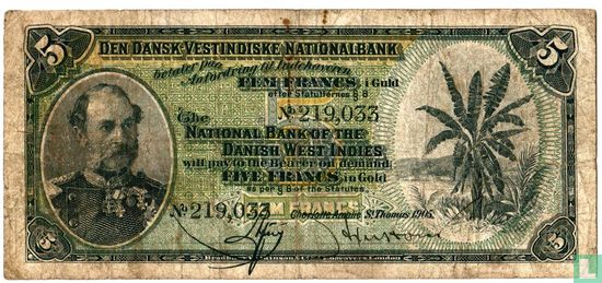 Danish West Indies, 5 Francs - Image 1