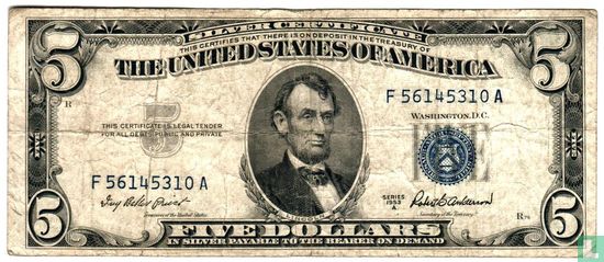Verenigde Staten 5 dollar 1953 silver certificate (blue seal) - Afbeelding 1