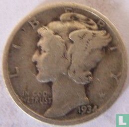 États-Unis 1 dime 1934 (sans lettre) - Image 1
