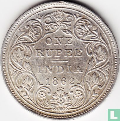 British India 1 rupee 1862 (A/II 0/4-points of flower) - Image 1