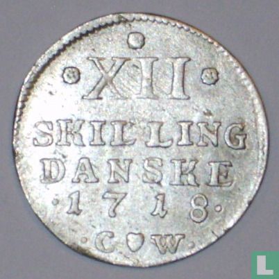 Denemarken 12 skilling 1718 - Afbeelding 1