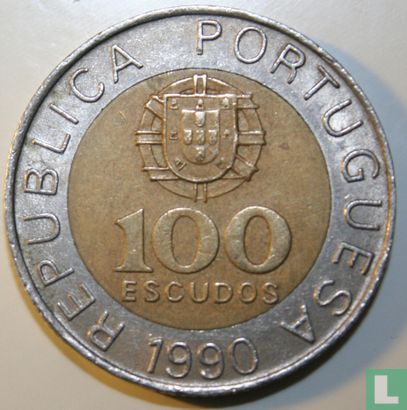 Portugal 100 escudos 1990 (6 rangées de stries) - Image 1