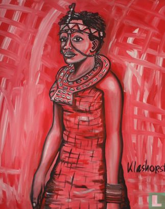 Massai vrouw in het rood, Kenia