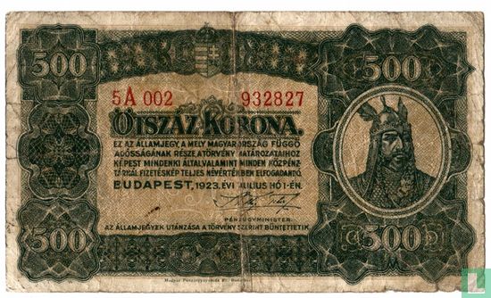 Hongarije 500 Korona 1923 - Afbeelding 1