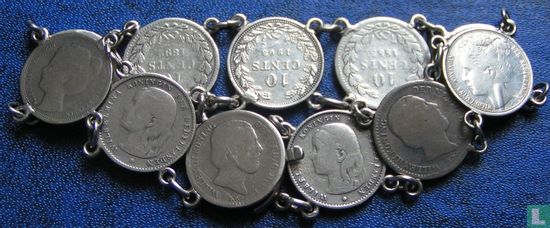 Armband van 11 zilveren dubbeltjes 1877-1903 - Image 2