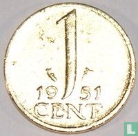 Nederland 1 cent 1951 verguld - Afbeelding 1