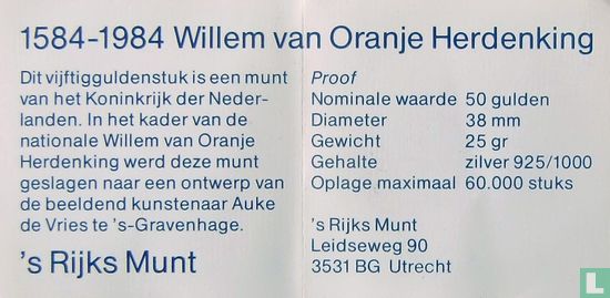 Netherlands 50 gulden 1984 (PROOF) "400th anniversary Death of William of Orange" - Image 3