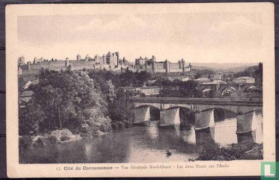 Cite de Carcassonne, Vue Generale Nord-Ouest - Les deux Ponts sur l'Aude