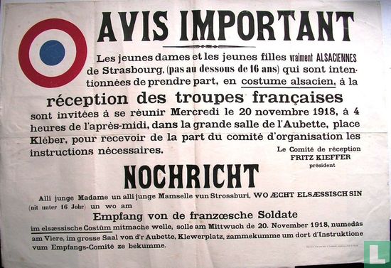 Uitnodiging: Réception de la troupes Francaises. 20 november 1918.
