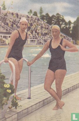 De beroemde Deense zwemsters Ragnhild Hveger en Grethe Andersen
