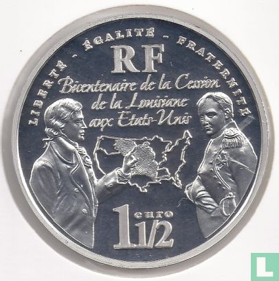 France 1½ euro 2003 (PROOF) "Bicentenary of the sale of Louisiana to the United States" - Image 2