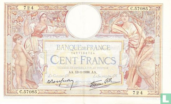 Frankreich 100 Francs 1938 - Bild 1