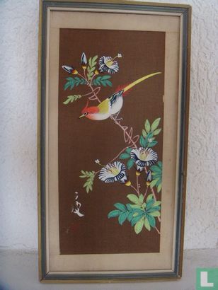 Zijde schilderij met vogel - Afbeelding 1