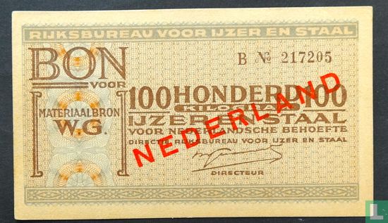 Nederland - Rijksbureau voor ijzer en staal 100 kg Bon - Afbeelding 1