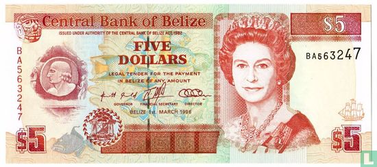 Belize 5 dollar 1996 - Image 1