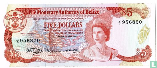 Belize 5 dollar 1980 - Image 1