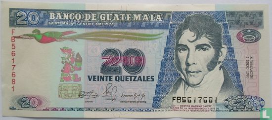 1990 20 Quetzales de Guatemala - Image 1