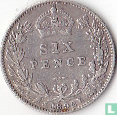 Royaume-Uni 6 pence  1892 - Image 1