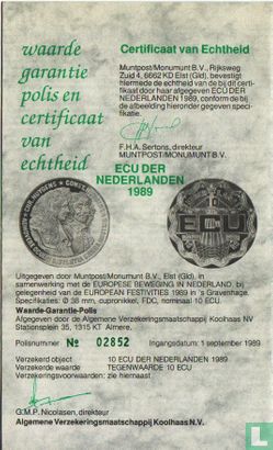 Nederland 10 ecu 1989 "Christiaan & Constantijn Huygens" - Image 3