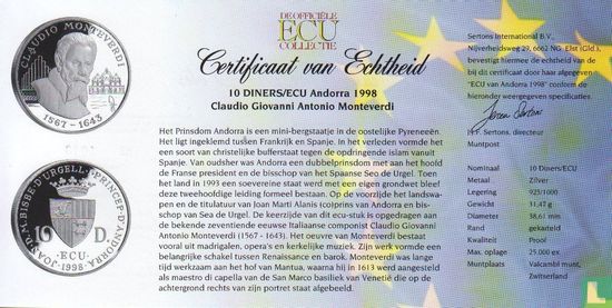 Andorra 10 diners 1998 (PROOF) "Claudio Monteverdi" - Afbeelding 3