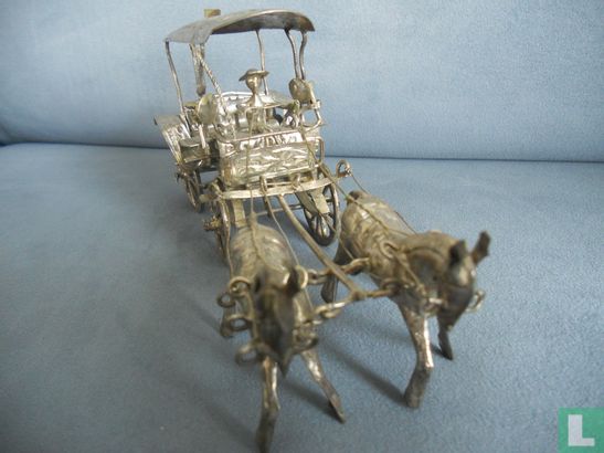 miniature man with 2 horses and wagon - Image 3
