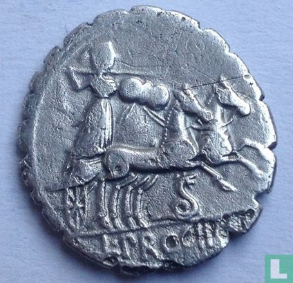 Romeinse Republiek - Serrate AR Denarius L. Procilius. 80 v.Chr. - Afbeelding 2