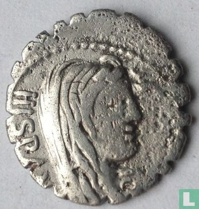 Römische Republik Denar A. Postumius A.f. AR gesägt SP. N. Albinus. 81 V. CHR. - Bild 1