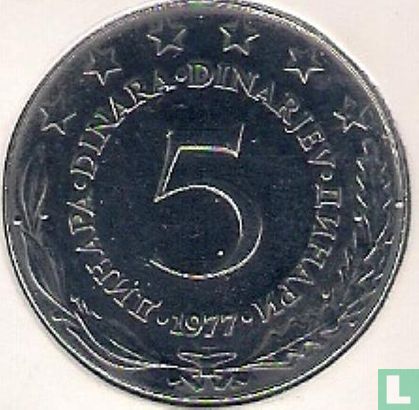 Joegoslavië 5 dinar 1977 - Afbeelding 1