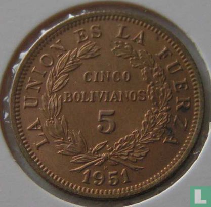 Bolivia 5 bolivianos 1951 (H) - Image 1