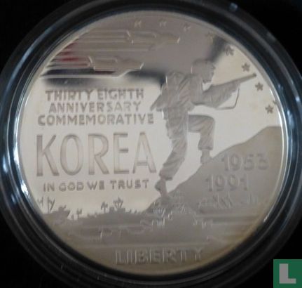 United States 1 dollar 1991 (PROOF) "38th anniversary of the Korean War" - Image 1