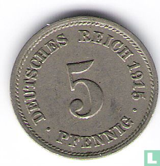 German Empire 5 pfennig 1915 (F - copper-nickel) - Image 1