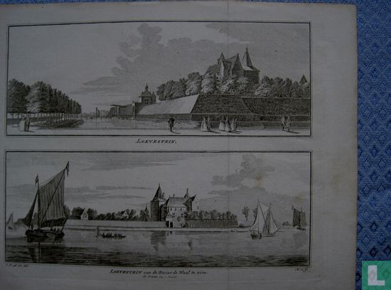 Loevestein en vanaf de Waal gezien.1748