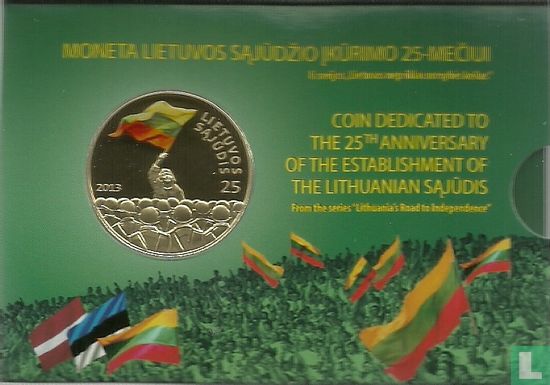 Litouwen 25 litai 2013 (coincard - PROOFLIKE) "25th anniversary of the establishment of the Lithuanian Sajudis" - Afbeelding 1