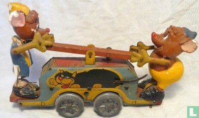 Tin Plate Wind Up Gus & Jaq Hand Car - Afbeelding 2