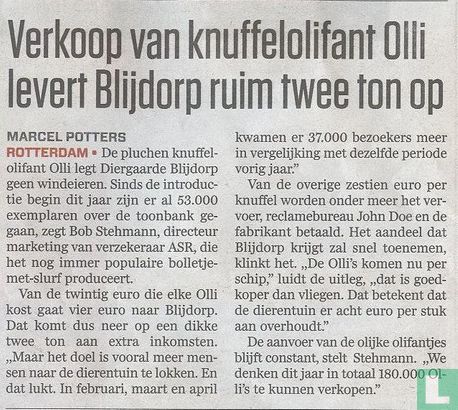 Verkoop van knuffelolifant Olli levert Blijdorp ruim twee ton op