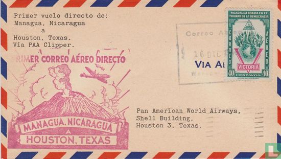 1ste vlucht Managua-Houston