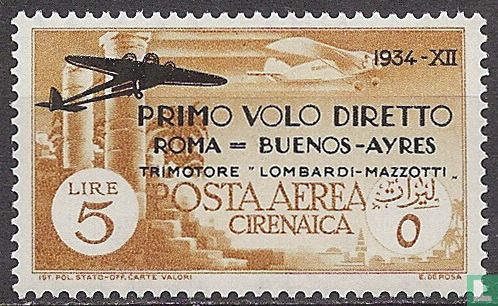 Eerste vlucht Rome-Buenos Aires, met opdruk
