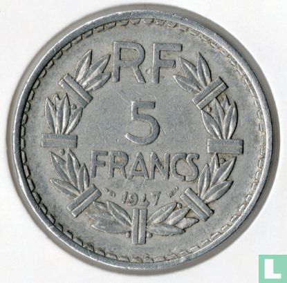 Frankrijk 5 francs 1947 (aluminium - zonder B, 9 gesloten) - Afbeelding 1