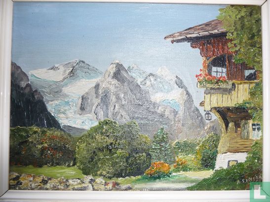 Olieverf schilderij op doek , Berglandschap - Afbeelding 1