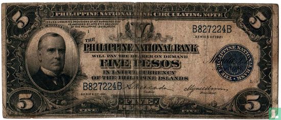 Filipijnen 5 pesos 1921 - Afbeelding 1
