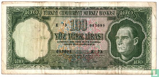 Turkije 100 Lira ND (1969/L1930) - Afbeelding 1