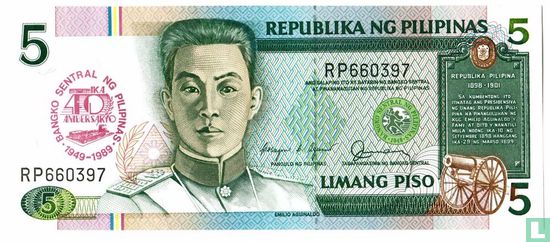 Philippines 5 Piso (40e anniversaire Bangko Sentral, 1949-1989) - Image 1