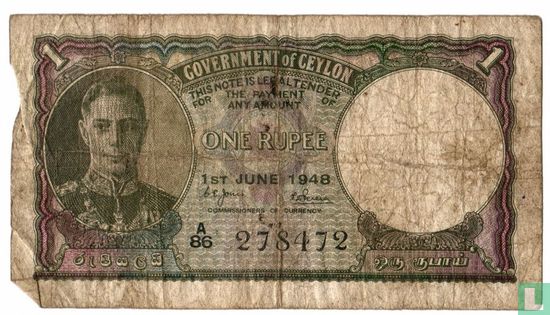 Ceylon 1 rupee 1948 - Afbeelding 1