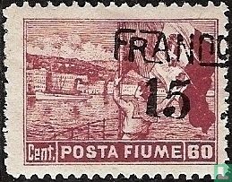 Harbour and Italian flag, with overprint