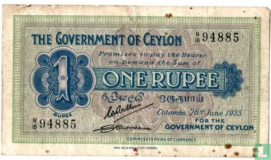 Ceylon 1 Rupie-1935 - Bild 1
