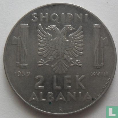 Albanië 2 lek 1939 (niet magnetisch) - Afbeelding 1