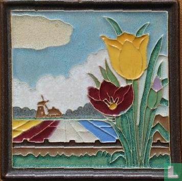 Tegel - Twee tulpen, geel en rood - Porceleyne Fles - Image 1