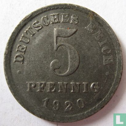 Empire allemand 5 pfennig 1920 (E) - Image 1